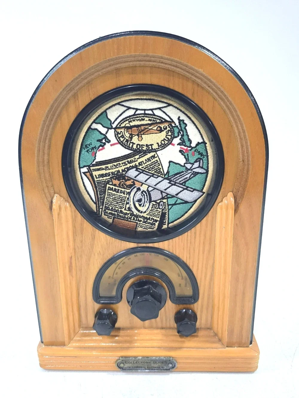 Vtg Spirit of St Louis Soho AM FM Radio Wood Cathedral Aviator Art Deco WORKS